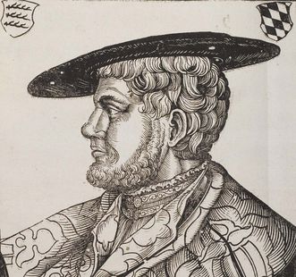 Herzog Christoph, Grafik von Hans Brosamer aus dem 16. Jahrhundert, aus dem Klebeband Nr. 2 der Fürstlich Waldeck’schen Hofbibliothek Arolsen