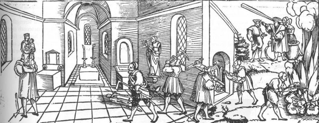 Flugblatt: Klagrede der armen verfolgten Götzen und Tempelbilder (Erhard Schön, um 1530, hier ohne Text)