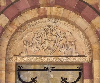 Tympanum with Christ within the mandorla above the main portal to the church at Alpirsbach Monastery