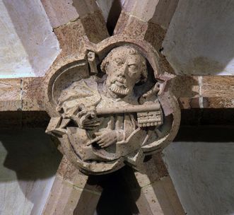 Keystone on ceiling crown in the cloister at Alpirsbach Monastery