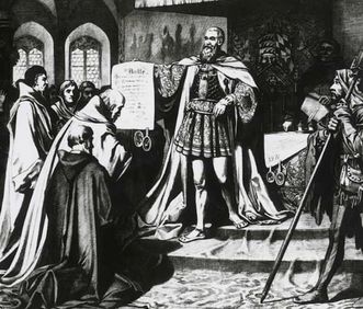 Dedication of the University of Tübingen in 1476: Count Eberhard I von Württemberg presenting the papal bull, lithograph by Carl von Häberlin